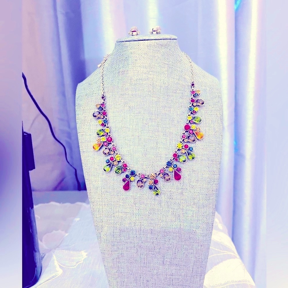 Stunning set. Colorful gemstone shades. Matte silver. Lia Sophia. EUC!